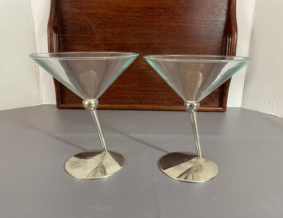 Vintage Set of 2 Beefeater Martini Gin Glasses , Angled Stem With Metal  Base Classic Collectibles 