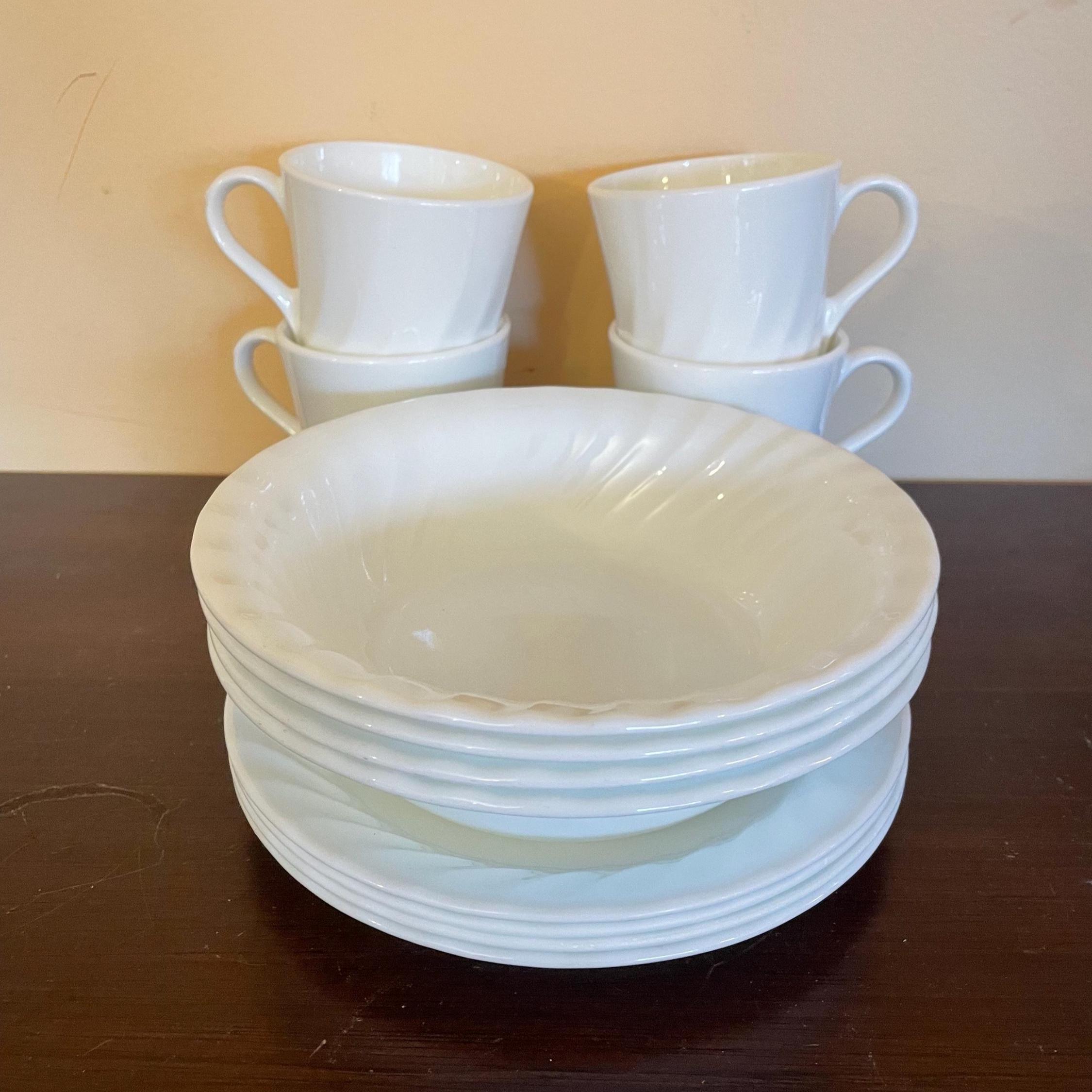 Corning Corelle Enhancements White Swirl  Salad Plates, Bowls and Cups / Mug  -Vintage