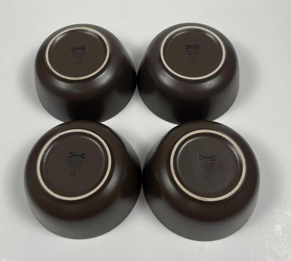 Set of 4 Dark Brown IKEA 10866 Stoneware Cereal / Soup Bowls 5 3/4