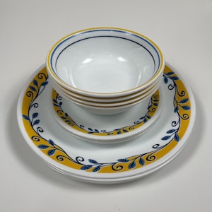 Corelle Casa Flora  Dinner Plates, Salad/  Bread and Butter Plates, Cereal Bowls - Yellow & Blue - Discontinued / Retired Pattern - Corning
