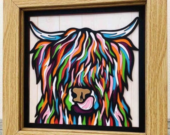 Highland Cow 3D Layered SVG For Cardstock/ Colorful Cow Wall Art/ Multicolor Cow 3D Mandala/ Highland Cattle SVG/ For Cricut/ For Silhouette