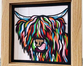 Highland Cow 3D Layered SVG For Cardstock/ Colorful Cow Multilayer/ Cow Mandala Pop Art/ Highland Cow 3D Papercraft SVG/ SVG File For Cricut