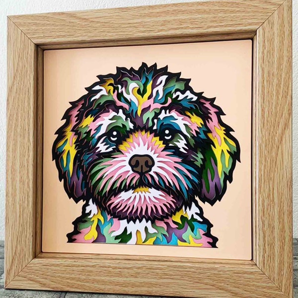 Cavapoo 3D Layered SVG For Cardstock/ 3D Cavoodle Shadow Box/ Colorful Dog SVG/ Dog Pop Art/ Pet Memorial Box/ For Cricut/ For Silhouette