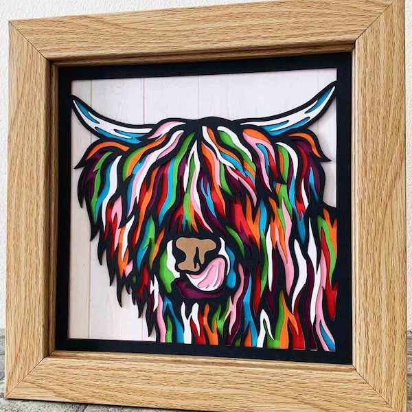 Highland Cow 3D Layered SVG For Cardstock/ Colorful Cow Multilayer/ Cow Mandala Pop Art/ Highland Cow 3D Papercraft SVG/ SVG File For Cricut
