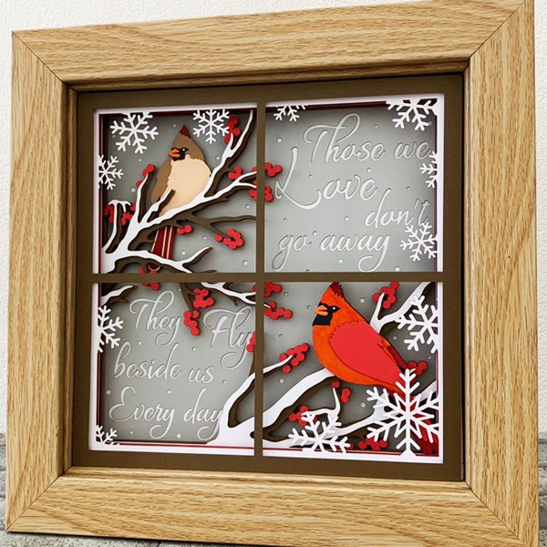 Cardinals Outside Window Shadow Box SVG / Memorial Shadow Box/ Cardinal On Tree Christmas/ Memorial 3D SVG/ Cricut Project/ For Silhouette