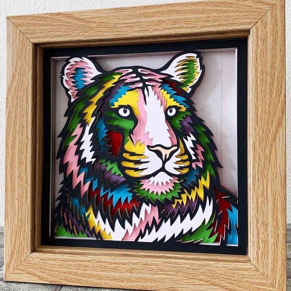 Tiger 3D SVG für Cardstock / Bunte Tiger 3D Multilayer / Tiger Mandala Wandkunst / Tier 3D Papercraft / Für Cricut / Für Silhouette