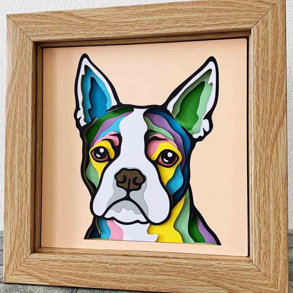 Boston Terrier 3D Layered SVG For Cardstock/ Shadow Box For Pet/ Colorful Dog SVG/ Dog Pop Art/ Pet Memorial Box/ For Cricut/ For Silhouette