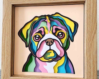 Colorful Pug 3D Layered SVG For Cardstock/ 3D Pug Shadow Box/ Colorful Dog SVG/ Pug Pop Art 3D/ Pet Memorial Box/ For Cricut/ For Silhouette