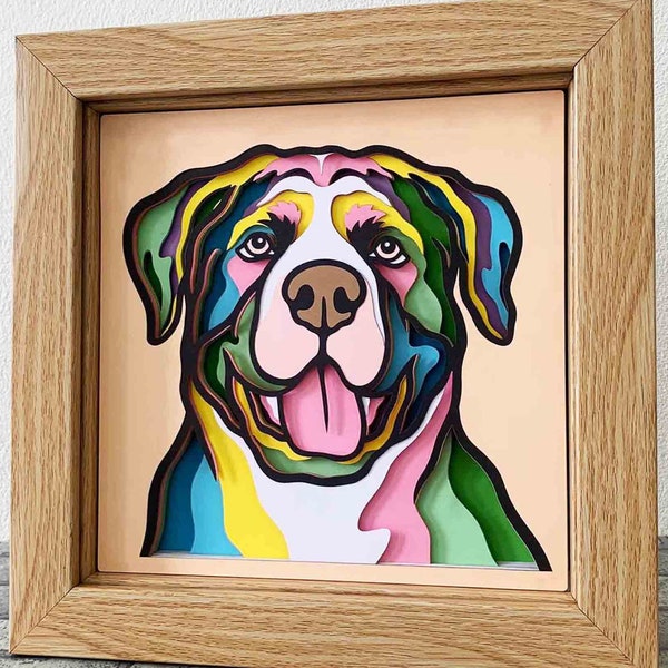 Colorful Rottweiler 3D Layered SVG For Cardstock/ 3D Dog Shadow Box/ Colorful Dog SVG/ Pet Pop Art/ Pet Memorial/ For Cricut/ For Silhouette