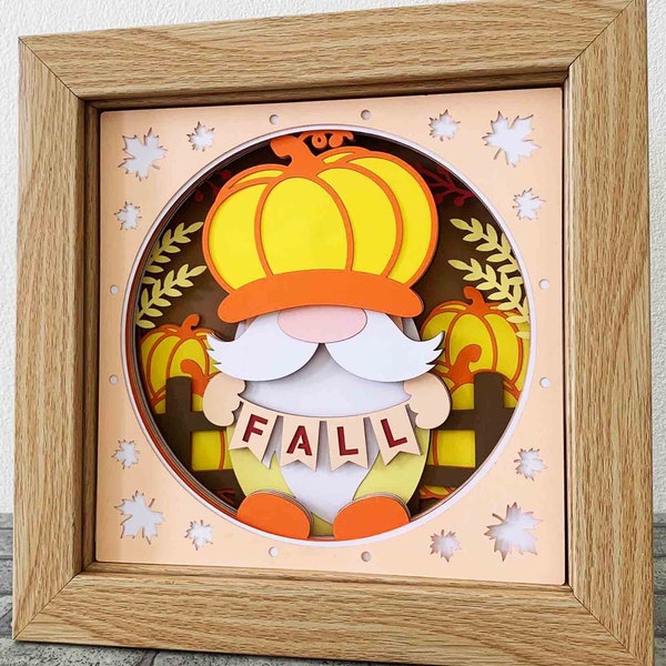 Fall Pumpkin Gnome 3D Shadow Box SVG/ 3D Gnome Shadow Box/ Thanksgiving Gift Box/ Gnome Pumpkin 3D SVG/ SVG File For Cricut/ For Silhouette