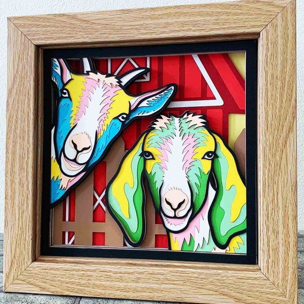 Goats 3D Layered SVG For Cardstock/ Farmhouse Decoration/ Farm Animal Pop Art/ Colorful Goats 3D Papercraft SVG/ For Cricut/ For Silhouette