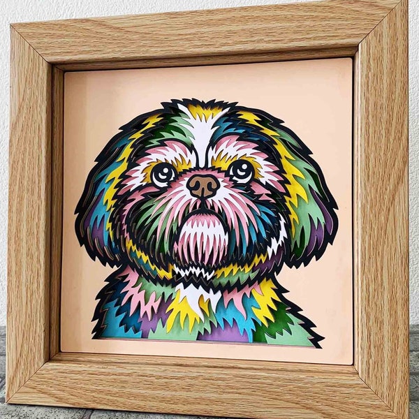 Shih Tzu 3D Layered SVG For Cardstock/ 3D Shih Tzu Shadow Box/ Colorful Dog SVG/ Dog Pop Art/ Pet Memorial Box/ For Cricut/ For Silhouette