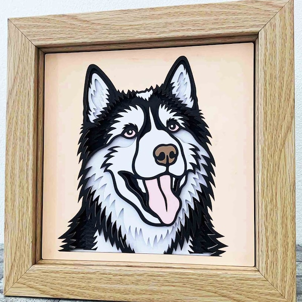 Husky 3D Layered SVG For Cardstock/ 3D Dog Shadow Box/ Smiley Husky Shadow Box SVG/ Pet Portrait/ Pet Memorial/ For Cricut/ For Silhouette