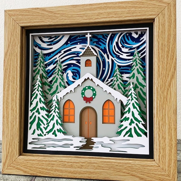 Winter Church 3D Shadow Box SVG/ Church Christmas Cricut Project/ Religious Art/ Church In Snow Layer Cardstock/ For Cricut/ For Silhouette