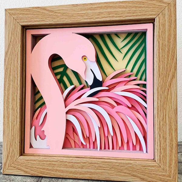 Flamingo 3D Layered SVG For Cardstock/ Pink Bird Multilayer SVG/ 3D Flamingo Shadow Box / Animal Papercraft/ File For Cricut/ For Silhouette