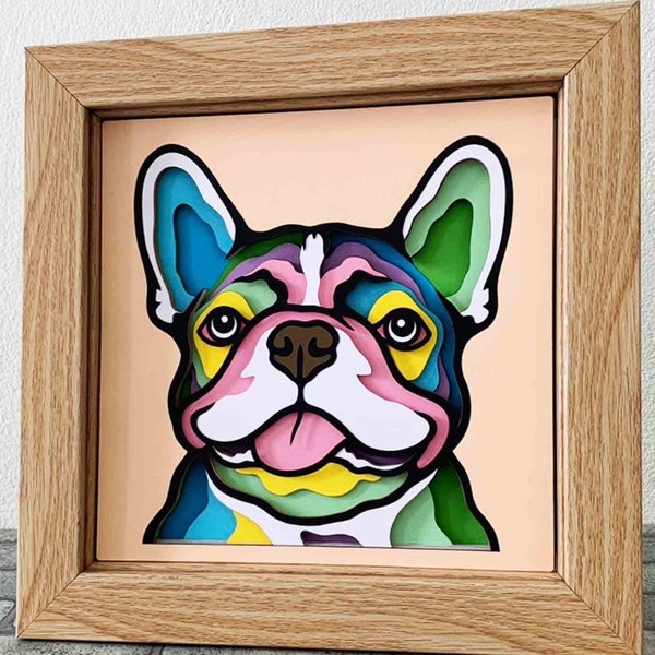 Smiley French Bulldog 3D Layered SVG/ 3D Frenchie Shadow Box/ Dog Mandala 3D SVG/ Pet Memorial Gift/ SVG File For Cricut/ For Silhouette