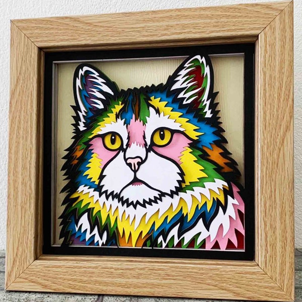 Cat 3D Layered SVG For Cardstock/ Longhair Cat Multilayer/ 3D Cricut Project/ Cat Mandala Pop Art/ Cat 3D Papercraft SVG/ Pet Memorial Gift