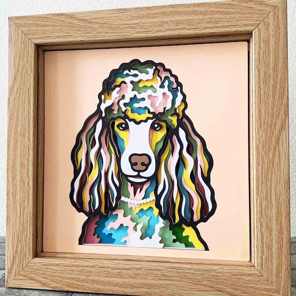 Colorful Poodle 3D Layered SVG For Cardstock/ 3D Dog Shadow Box/ Colorful Dog SVG/ Pet Pop Art/ Pet Memorial/ For Cricut/ For Silhouette