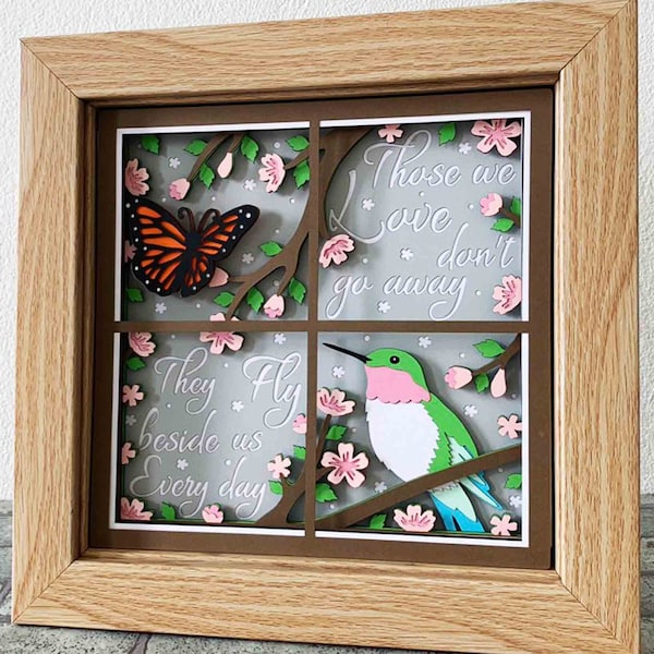 Hummingbird And Butterfly Memorial Shadow Box SVG / Christmas Memorial SVG/ Memorial Gift Box/ 3D Layer SVG/ Cricut Project/ For Silhouette
