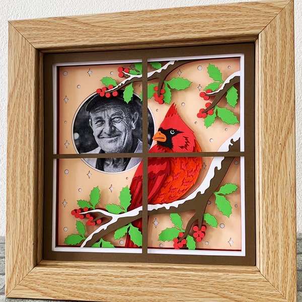 Personalize Cardinal Memorial Shadow Box SVG / Cardinal At Window Shadow Box/ 3D Cardinal Christmas Memorial/ Cricut Project/ For Silhouette