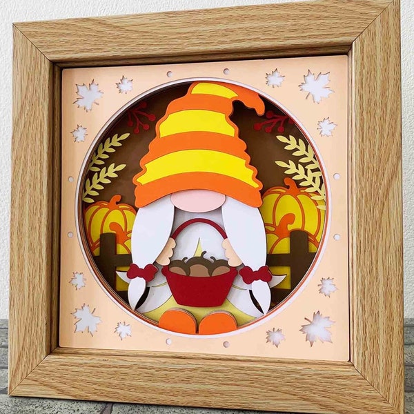 Fall Pumpkin Gnome 3D Shadow Box SVG/ 3D Gnome Shadow Box/ Thanksgiving Gift Box/ Gnome Pumpkin 3D SVG/ SVG File For Cricut/ For Silhouette