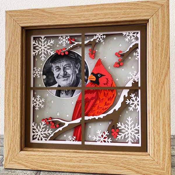 Personalize Cardinal Memorial Shadow Box SVG / Cardinal At Window Shadow Box/ 3D Cardinal Christmas Memorial/ Cricut Project/ For Silhouette Personalize Cardinal Memorial Shadow Box SVG / Cardinal At Window Shadow Box/ 3D Cardinal Christmas Memorial/ Cricut Project/ For Silhouette