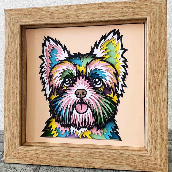 Yorkshire Terrier 3D Layer SVG/ Colorful Yorkshire Terrier/ 3D Dog Shadow Box/ Pet Memorial/ Pet Layer Cardstock/ For Cricut/ For Silhouette