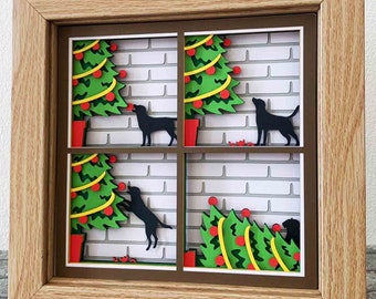 Dog Knock Over Christmas Tree Shadow Box SVG/ Funny Dog Christmas Gift/ Christmas Cricut Project/ 3D Layer SVG/ For Cricut/ For Silhouette