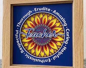 Teacher Definition 3D Shadow Box SVG/ Sunflower Gift For Teacher/ Back To School/ Teacher Appreciation Gift/ SVG For Cricut/ For Silhouette