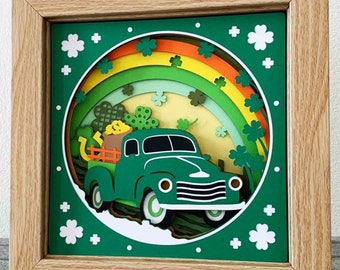 St Patrick's Truck 3D Shadow Box SVG/ 3D Truck Shadow Box/ St Patrick's Day Decoration/ Lucky Truck SVG/ SVG For Cricut/ For Silhouette