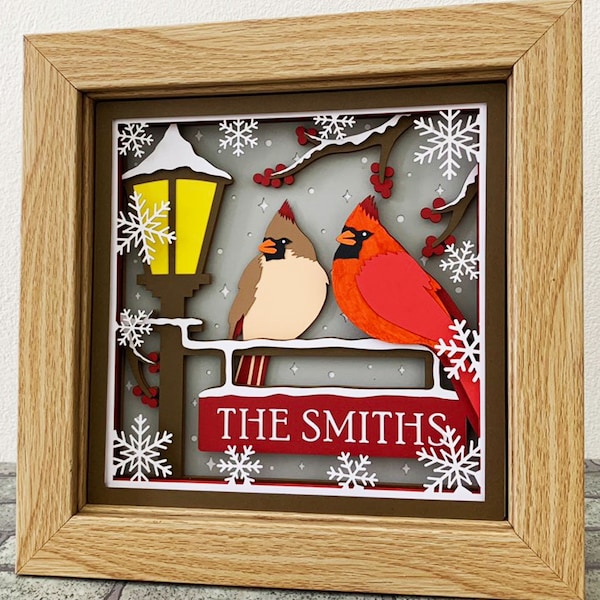Cardinals At Lamp Post Shadow Box SVG / Memorial Shadow Box/ Cardinal Christmas Memorial/ Memorial 3D SVG/ Cricut Project/ For Silhouette