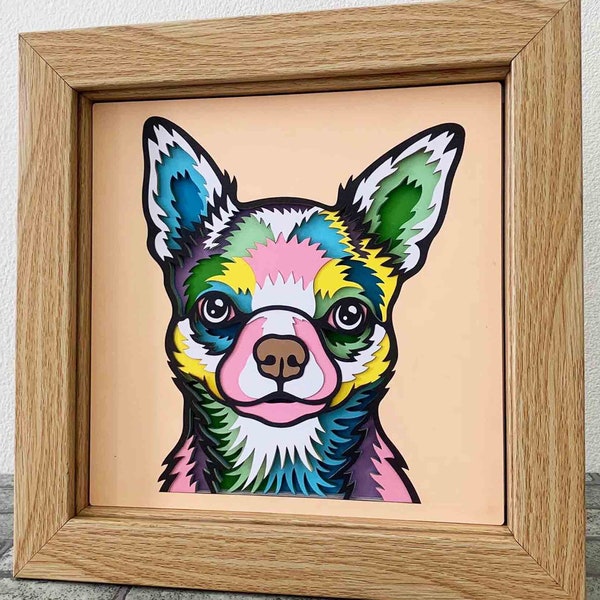 Chihuahua 3D Layered SVG/ Colorful Dog 3D Mandala/ 3D Dog Shadow Box/ 3D Dog Pop Art/ Pet Layer Cardstock/ SVG For Cricut/ For Silhouette