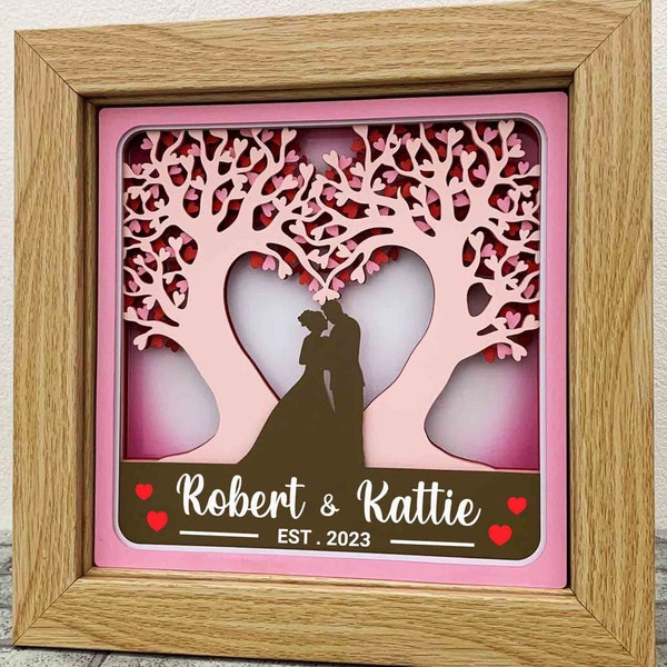 3D Personalized Love Trees SVG/ Wedding Shadow Box 3D SVG/ Valentine's Day Gift Box SVG/ Established Date Gift/ For Cricut/ For Silhouette