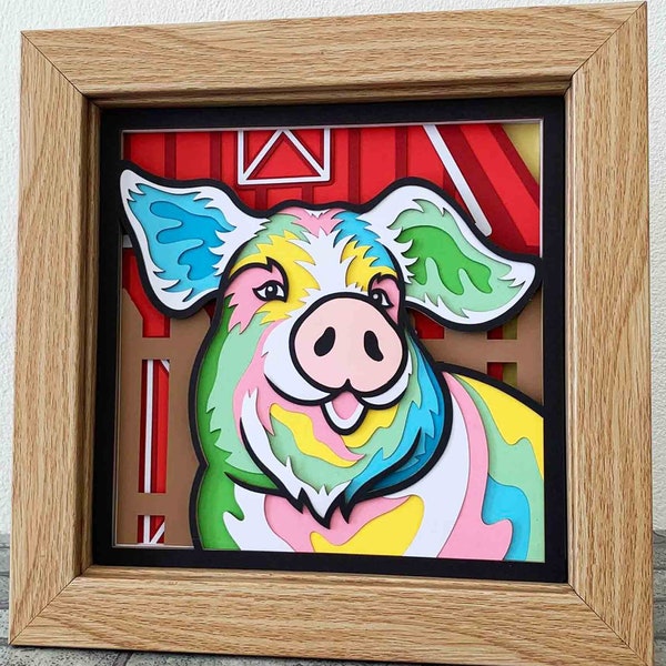 3D Pig Layered SVG For Cardstock/ Farmhouse Decoration/ Farm Animal Pop Art/ Colorful Pig 3D Papercraft SVG/ For Cricut/ For Silhouette