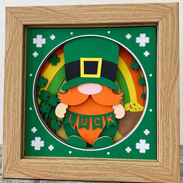 St Patrick's Gnome 3D Shadow Box SVG/ 3D Gnome Shadow Box/ St Patrick's Day Decoration/ Irish Gnome SVG/ SVG File For Cricut/ For Silhouette