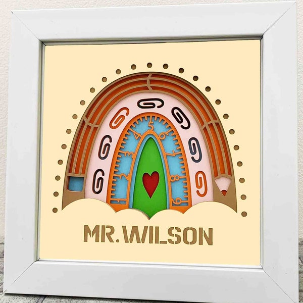 Personalized Teacher Boho Rainbow Shadow Box/ Boho Rainbow 3D Layered SVG/ Teacher Appreciation 3D SVG/ Back To School/ SVG File For Cricut