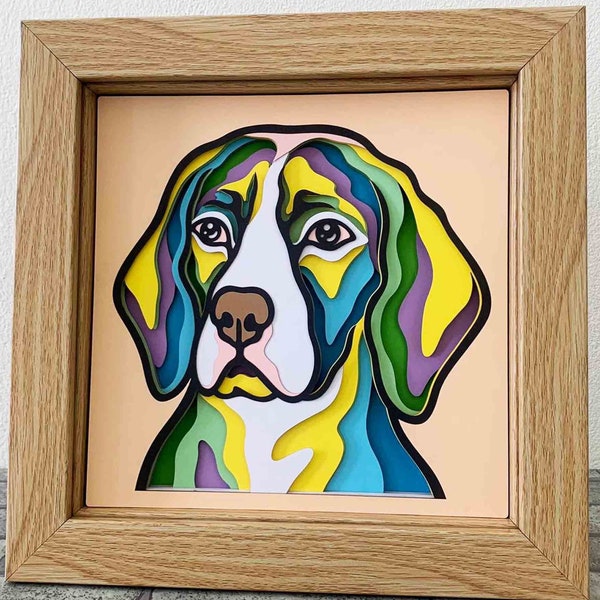 Beagle 3D Layered SVG/ Colorful Dog 3D Mandala/ 3D Dog Shadow Box/ Beagle Dog Pop Art/ Pet Layer Cardstock/ SVG For Cricut/ For Silhouette