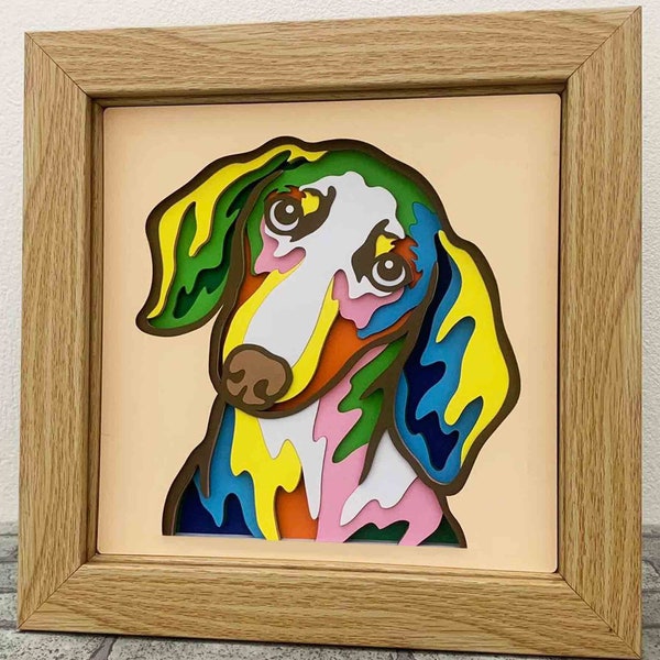 3D Dog Layered SVG/ Dachshund 3D Mandala/ Colorful Dog SVG/ 3D Dog Shadow Box/ Dachshund Dog Pop Art/ Pet Layer Cardstock/ 3D Cricut Project