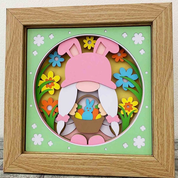 Easter Gnome 3D Shadow Box SVG/ Bunny Gnome Shadow Box/ Easter Decoration/ Gnome Easter Day 3D SVG/ SVG File For Cricut/ For Silhouette