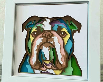 Bulldog 3D Layered SVG For Cardstock/ Colorful Bulldog 3D Multilayer SVG/ Dog Mandala Pop Art/ Pet 3D Papercraft/ SVG File For Cricut