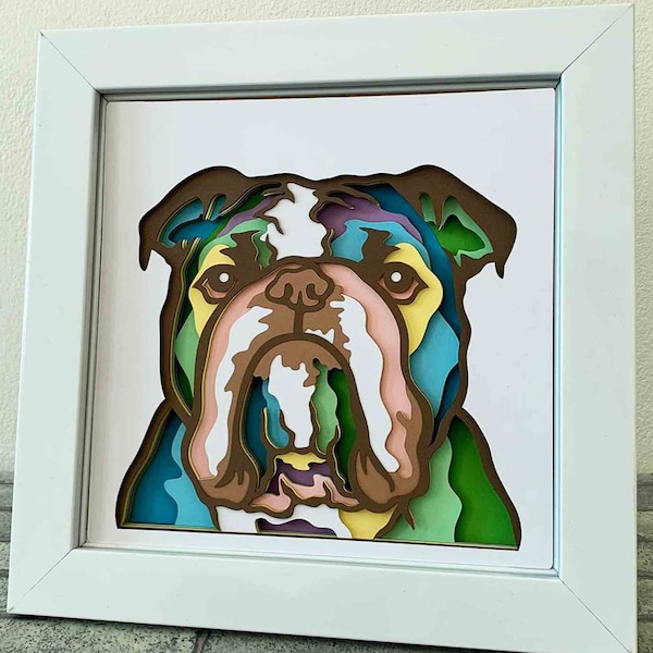 Bulldog 3D Layered SVG For Cardstock/ Colorful Bulldog 3D Multilayer SVG/ Dog Mandala Pop Art/ Pet 3D Papercraft/ SVG File For Cricut