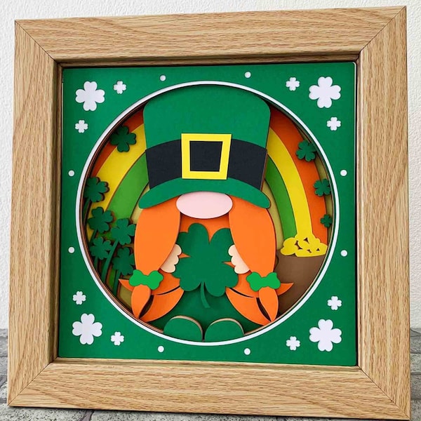 St Patrick's Gnome 3D Shadow Box SVG/ 3D Gnome Shadow Box/ St Patrick's Day Decoration/ Irish Gnome SVG/ SVG File For Cricut/ For Silhouette