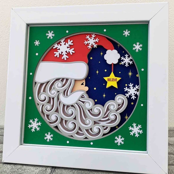 3D Santa Moon Shadow Box SVG/ Santa Believe Christmas/ Santa 3D Layered Cardstock/ Christmas Cricut Project/ SVG For Cricut/ For Silhouette