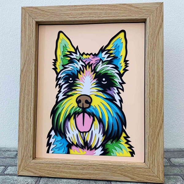 Scottish Terrier 3D Layer SVG / Colorful Dog 3D Mandala / 3D Dog Shadow Box / Pet Pop Art / Pet Layer Cardstock / Cricut Project / Pour Silhouette