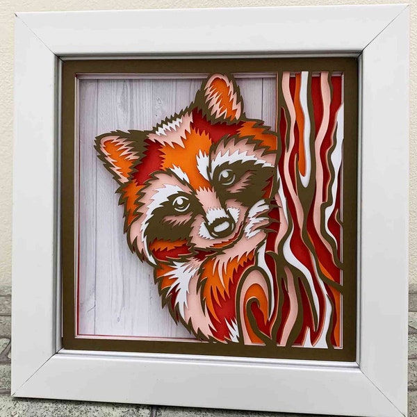 Peeking Racoon Shadow Box/ Racoon 3D Mandala/ Trash Panda Layered Pop Art/ SVG File For Cricut/ Multilayer For Laser/ Glowforge Cut File SVG