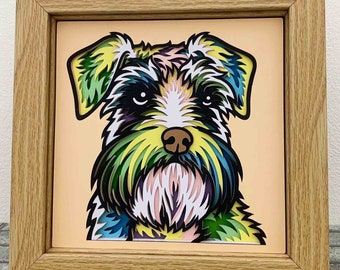 Schnauzer 3D Layer SVG/ Colorful Dog 3D Mandala/ 3D Dog Shadow Box/ Schnauzer Pop Art/ Pet Layer Cardstock/ Cricut Project/ For Silhouette