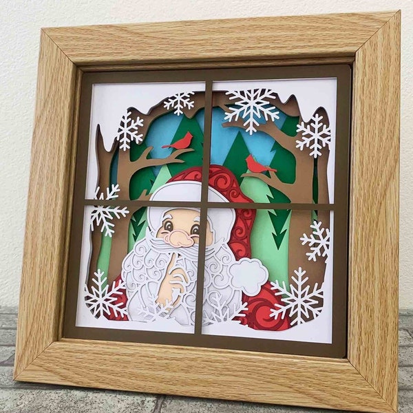 3D Santa At The Window Shadow Box SVG/ Christmas Home Decoration/ Santa Pattern Papercraft SVG/ Christmas Cricut Project/ SVG For Silhouette