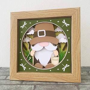 Fishing Gnome 3D Shadow Box/ Summer Gnome 3D Layer SVG/ Shadow Box Gift Fishing/ Gnome Layered Cardstock/ For Cricut/ For Silhouette
