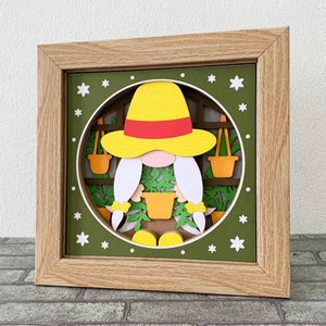 Plantio gnome 3d caixa de sombra/estufa gnome 3d camada svg/caixa de sombra presente gnome/gnome em camadas cardstock/para cricut/para silhueta