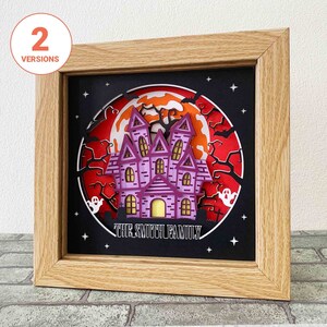 Maison hantée 3D Shadow Box SVG / papier cartonné en couches Halloween / décoration d'intérieur Halloween / maison hantée personnalisable / pour Cricut / pour Silhouette
